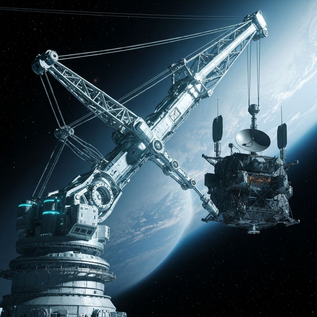 Robotic orbital crane system maneuvering large cargo containers in space